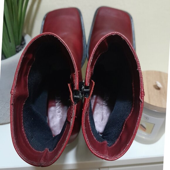 Red Leather Square Toe Connie Ankle Boots Sz 6.5M Made In Brazil - Picture 7 of 9
